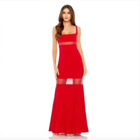 MAC DUGGAL Dress Size 12 Evening Gown NEW Red Sheer Mesh Panel Detail Column - Picture 1 of 6